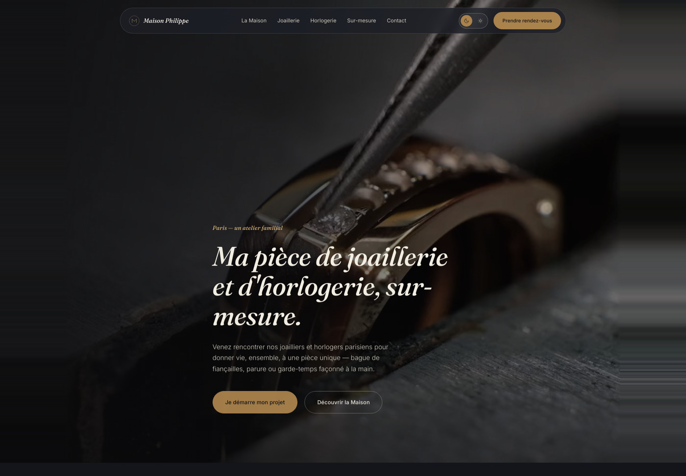 Page d'accueil de Maison Philippe, joaillier et horloger sur-mesure à Paris