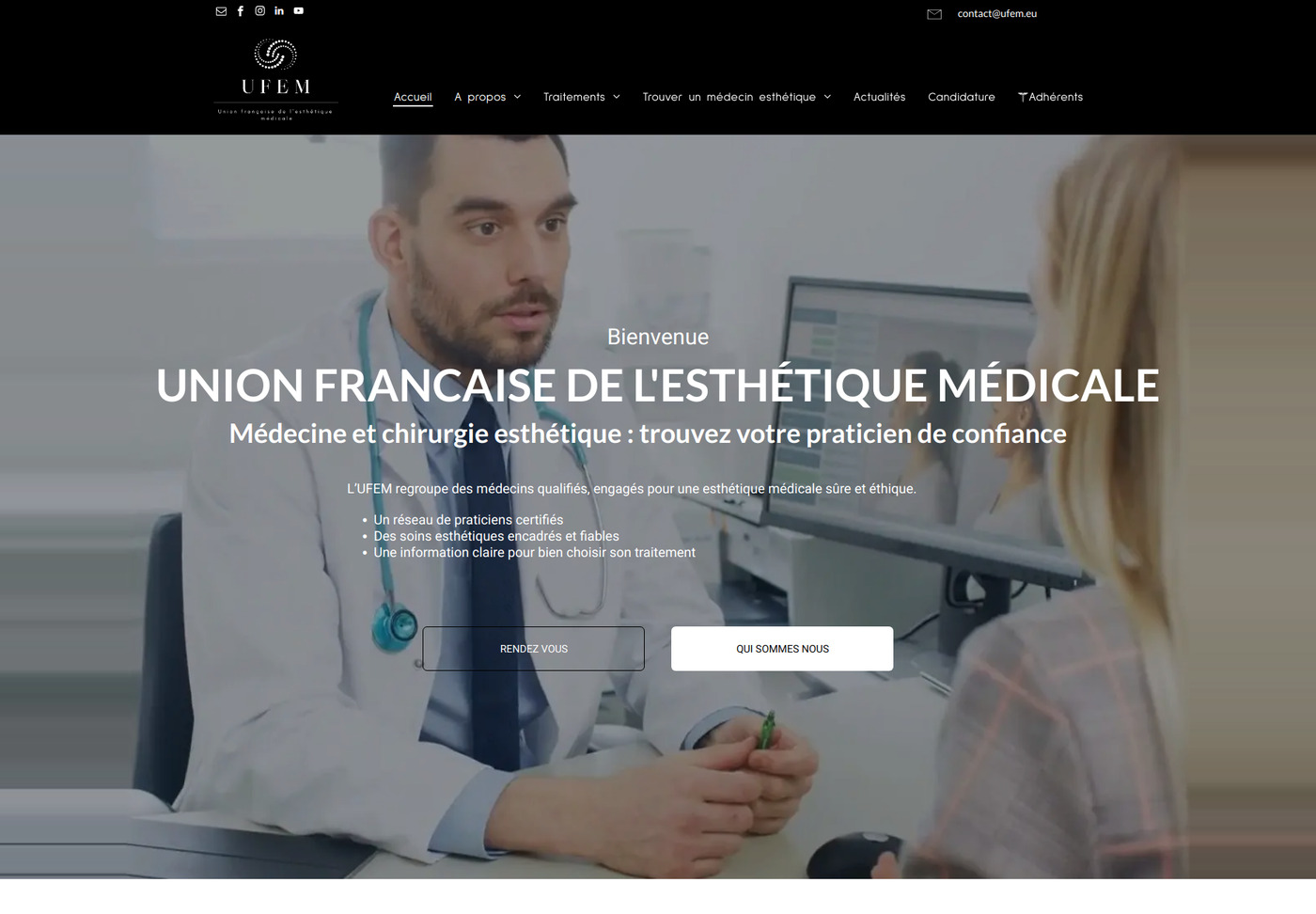 Page d'accueil du site UEFM après migration d'un WordPress classique vers WordPress headless et Next.js